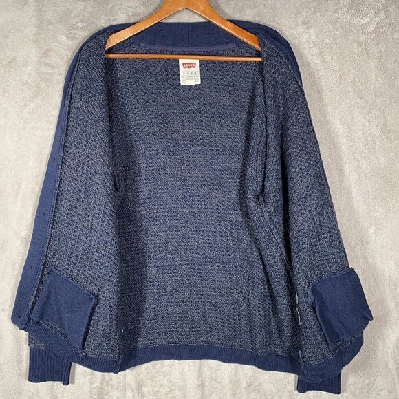 Levi's Sweater Men's XL Shawl Cardigan V Neck Button Up Blue Wool Blend Jumper - Picture 5 of 9